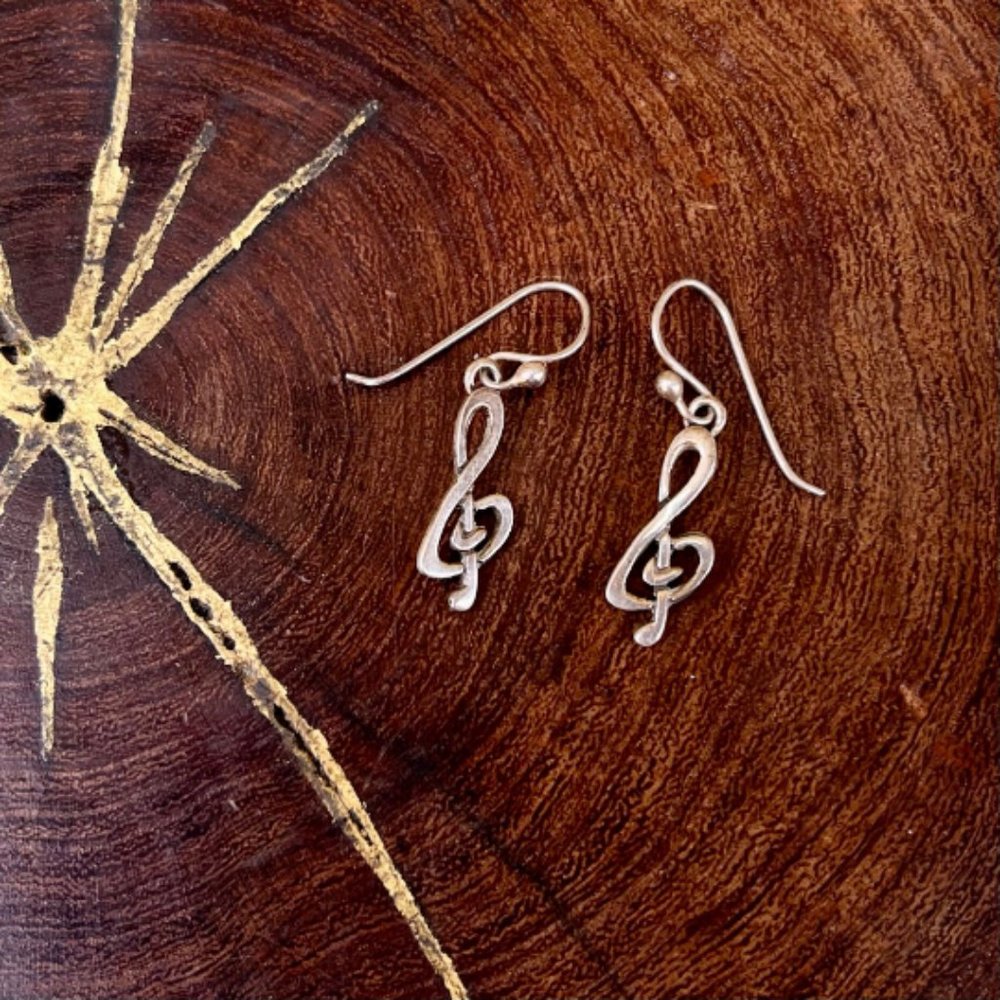 Sterling silver Dangle Treble Clef Earrings music notes